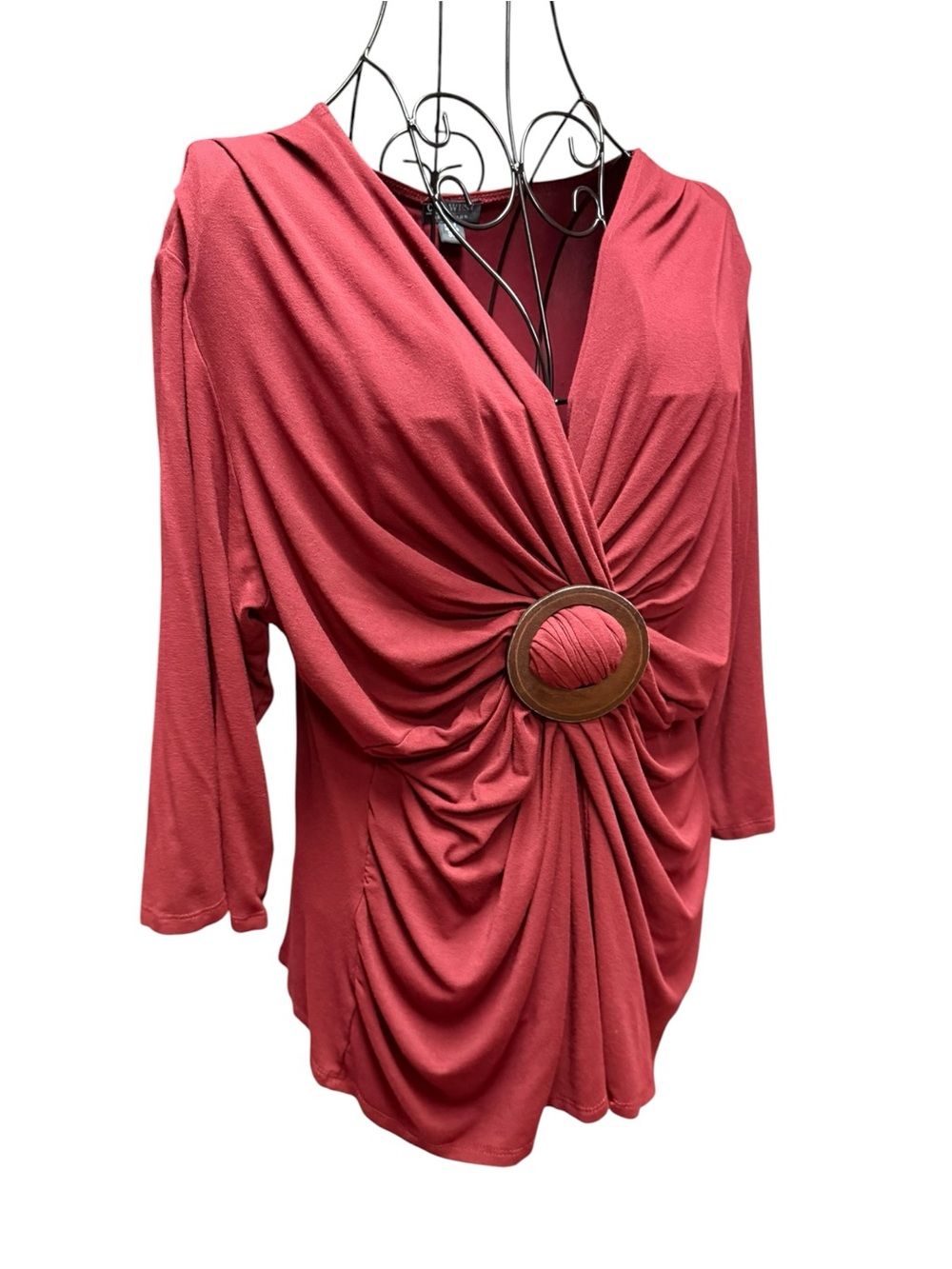 Draped V-Neck Tunic with Center Ring - Rose 3X - Picture 2 of 7
